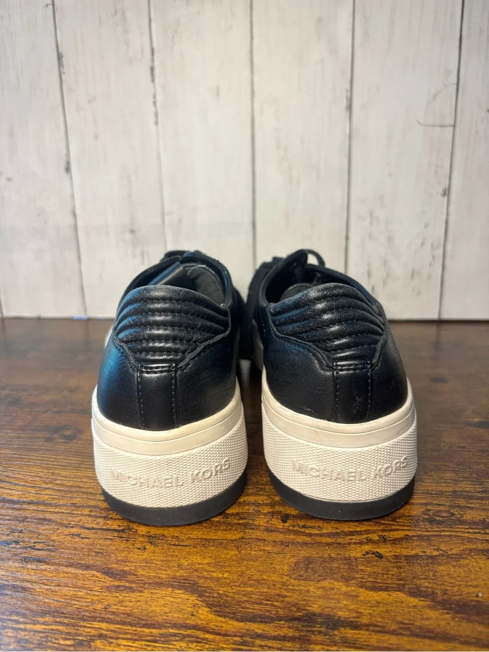 Micheal Kors Black Platform Leather Lace-Up Sneakers